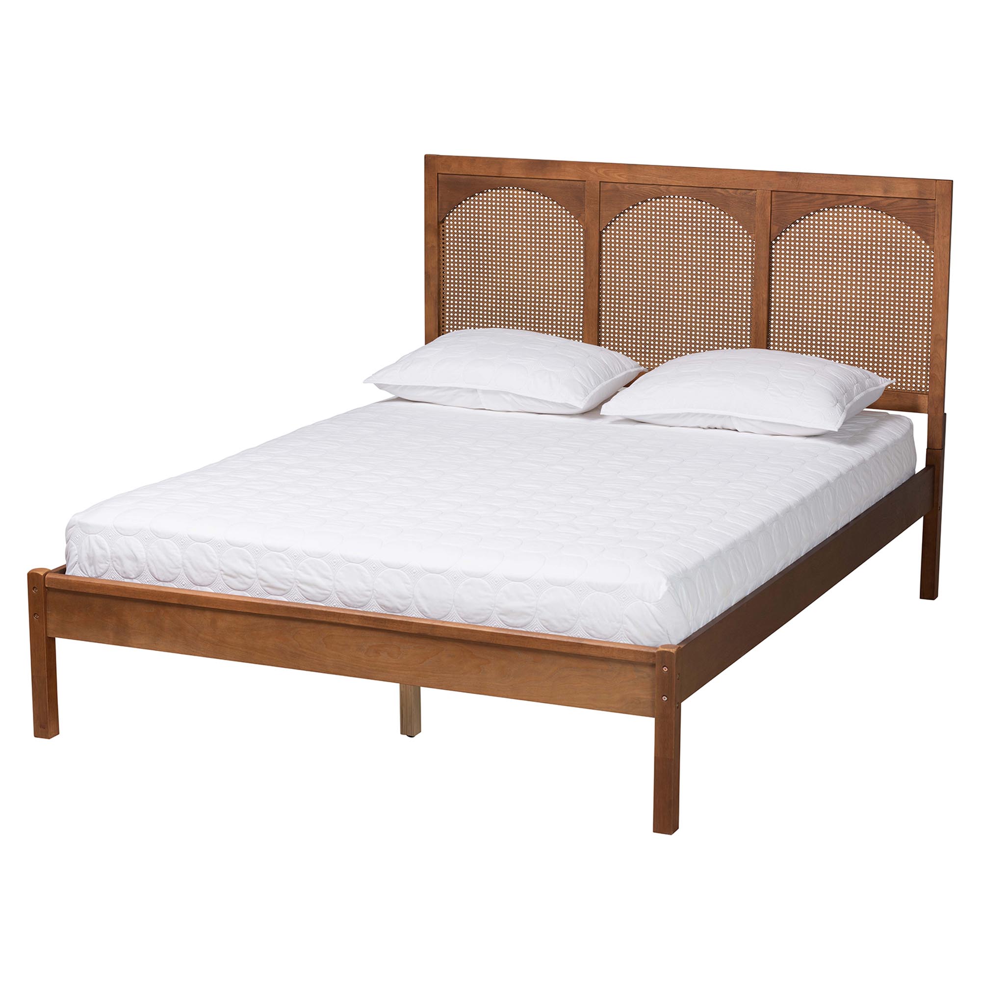 Baxton Studio Blossom Classic and Traditional Ash Walnut Finished Wood and Rattan Queen Size Platform Bed